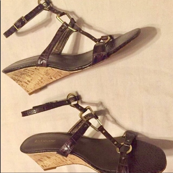 Liz Claiborne Shoes - Liz Claiborne Tami Brown leather cork wedge 9.5